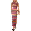 imagePRETTYGARDEN Womens Summer Sleeveless Tank Dress Crew Neck Striped Side Slit Bodycon Casual Maxi DressesArmy Green