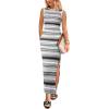 imagePRETTYGARDEN Womens Summer Sleeveless Tank Dress Crew Neck Striped Side Slit Bodycon Casual Maxi DressesBlack