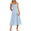 imagePRETTYGARDEN Womens Summer Smocked Midi Dress Ruffle A Line Long Flowy Dresses Cute Sleeveless Beach SundressLight Blue
