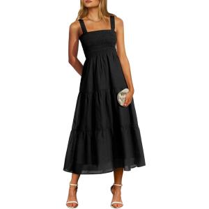 imagePRETTYGARDEN Womens Summer Smocked Midi Dress Ruffle A Line Long Flowy Dresses Cute Sleeveless Beach SundressBlack