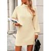 imagePRETTYGARDEN Women Sweater Dress 2024 Winter Long Puff Sleeve Turtleneck Ribbed Knit Oversized Pullover Winter Short DressApricot
