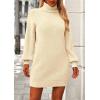 imagePRETTYGARDEN Women Sweater Dress 2024 Winter Long Puff Sleeve Turtleneck Ribbed Knit Oversized Pullover Winter Short DressApricot