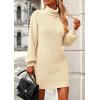 imagePRETTYGARDEN Women Sweater Dress 2024 Winter Long Puff Sleeve Turtleneck Ribbed Knit Oversized Pullover Winter Short DressApricot