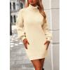 imagePRETTYGARDEN Women Sweater Dress 2024 Winter Long Puff Sleeve Turtleneck Ribbed Knit Oversized Pullover Winter Short DressApricot