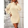 imagePRETTYGARDEN Women Sweater Dress 2024 Winter Long Puff Sleeve Turtleneck Ribbed Knit Oversized Pullover Winter Short DressApricot