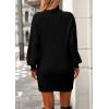 imagePRETTYGARDEN Women Sweater Dress 2024 Winter Long Puff Sleeve Turtleneck Ribbed Knit Oversized Pullover Winter Short DressBlack