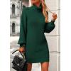 imagePRETTYGARDEN Women Sweater Dress 2024 Winter Long Puff Sleeve Turtleneck Ribbed Knit Oversized Pullover Winter Short DressDark Green