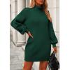 imagePRETTYGARDEN Women Sweater Dress 2024 Winter Long Puff Sleeve Turtleneck Ribbed Knit Oversized Pullover Winter Short DressDark Green