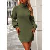 imagePRETTYGARDEN Women Sweater Dress 2024 Winter Long Puff Sleeve Turtleneck Ribbed Knit Oversized Pullover Winter Short DressOlive Green