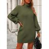 imagePRETTYGARDEN Women Sweater Dress 2024 Winter Long Puff Sleeve Turtleneck Ribbed Knit Oversized Pullover Winter Short DressOlive Green