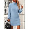 imagePRETTYGARDEN Women Sweater Dress 2024 Winter Long Puff Sleeve Turtleneck Ribbed Knit Oversized Pullover Winter Short DressSky Blue