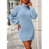 imagePRETTYGARDEN Women Sweater Dress 2024 Winter Long Puff Sleeve Turtleneck Ribbed Knit Oversized Pullover Winter Short DressSky Blue