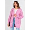 imagePRETTYGARDEN Womens Cardigan Sweaters Fall Clothes Open Front Cable Knit Oversized Winter Coats OuterwearRose Pink