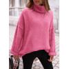 imagePRETTYGARDEN Womens Knit Oversized Sweater Fall Fashion 2024 Casual Long Sleeve Turtleneck Loose Chunky Pullover TopsPink