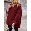 imagePRETTYGARDEN Womens Knit Oversized Sweater Fall Fashion 2024 Casual Long Sleeve Turtleneck Loose Chunky Pullover TopsWine Red