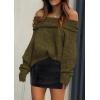 imagePRETTYGARDEN Womens Sweaters Fall Off The Shoulder Long Sleeve Top 2024 Outfits Loose Knitted Winter PulloverArmy Green