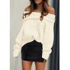 imagePRETTYGARDEN Womens Sweaters Fall Off The Shoulder Long Sleeve Top 2024 Outfits Loose Knitted Winter PulloverBeige White