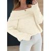 imagePRETTYGARDEN Womens Sweaters Fall Off The Shoulder Long Sleeve Top 2024 Outfits Loose Knitted Winter PulloverBeige White