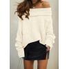 imagePRETTYGARDEN Womens Sweaters Fall Off The Shoulder Long Sleeve Top 2024 Outfits Loose Knitted Winter PulloverBeige White