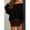 imagePRETTYGARDEN Womens Sweaters Fall Off The Shoulder Long Sleeve Top 2024 Outfits Loose Knitted Winter PulloverBlack