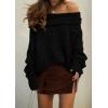 imagePRETTYGARDEN Womens Sweaters Fall Off The Shoulder Long Sleeve Top 2024 Outfits Loose Knitted Winter PulloverBlack