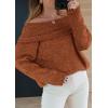 imagePRETTYGARDEN Womens Sweaters Fall Off The Shoulder Long Sleeve Top 2024 Outfits Loose Knitted Winter PulloverBrick Red