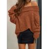 imagePRETTYGARDEN Womens Sweaters Fall Off The Shoulder Long Sleeve Top 2024 Outfits Loose Knitted Winter PulloverBrick Red