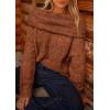 imagePRETTYGARDEN Womens Sweaters Fall Off The Shoulder Long Sleeve Top 2024 Outfits Loose Knitted Winter PulloverBrick Red