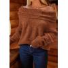 imagePRETTYGARDEN Womens Sweaters Fall Off The Shoulder Long Sleeve Top 2024 Outfits Loose Knitted Winter PulloverBrick Red