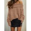 imagePRETTYGARDEN Womens Sweaters Fall Off The Shoulder Long Sleeve Top 2024 Outfits Loose Knitted Winter PulloverCamel