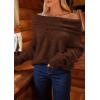 imagePRETTYGARDEN Womens Sweaters Fall Off The Shoulder Long Sleeve Top 2024 Outfits Loose Knitted Winter PulloverCoffee