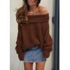 imagePRETTYGARDEN Womens Sweaters Fall Off The Shoulder Long Sleeve Top 2024 Outfits Loose Knitted Winter PulloverCoffee