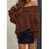 imagePRETTYGARDEN Womens Sweaters Fall Off The Shoulder Long Sleeve Top 2024 Outfits Loose Knitted Winter PulloverCoffee