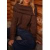 imagePRETTYGARDEN Womens Sweaters Fall Off The Shoulder Long Sleeve Top 2024 Outfits Loose Knitted Winter PulloverCoffee