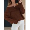 imagePRETTYGARDEN Womens Sweaters Fall Off The Shoulder Long Sleeve Top 2024 Outfits Loose Knitted Winter PulloverCoffee
