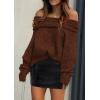 imagePRETTYGARDEN Womens Sweaters Fall Off The Shoulder Long Sleeve Top 2024 Outfits Loose Knitted Winter PulloverCoffee