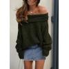 imagePRETTYGARDEN Womens Sweaters Fall Off The Shoulder Long Sleeve Top 2024 Outfits Loose Knitted Winter PulloverDark Army Green