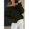 imagePRETTYGARDEN Womens Sweaters Fall Off The Shoulder Long Sleeve Top 2024 Outfits Loose Knitted Winter PulloverDark Army Green