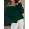 imagePRETTYGARDEN Womens Sweaters Fall Off The Shoulder Long Sleeve Top 2024 Outfits Loose Knitted Winter PulloverDark Green