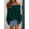 imagePRETTYGARDEN Womens Sweaters Fall Off The Shoulder Long Sleeve Top 2024 Outfits Loose Knitted Winter PulloverDark Green