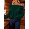 imagePRETTYGARDEN Womens Sweaters Fall Off The Shoulder Long Sleeve Top 2024 Outfits Loose Knitted Winter PulloverDark Green