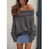 imagePRETTYGARDEN Womens Sweaters Fall Off The Shoulder Long Sleeve Top 2024 Outfits Loose Knitted Winter PulloverDark Grey