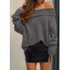imagePRETTYGARDEN Womens Sweaters Fall Off The Shoulder Long Sleeve Top 2024 Outfits Loose Knitted Winter PulloverDark Grey