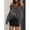 imagePRETTYGARDEN Womens Sweaters Fall Off The Shoulder Long Sleeve Top 2024 Outfits Loose Knitted Winter PulloverDark Grey