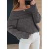 imagePRETTYGARDEN Womens Sweaters Fall Off The Shoulder Long Sleeve Top 2024 Outfits Loose Knitted Winter PulloverDark Grey