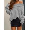 imagePRETTYGARDEN Womens Sweaters Fall Off The Shoulder Long Sleeve Top 2024 Outfits Loose Knitted Winter PulloverGrey