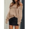 imagePRETTYGARDEN Womens Sweaters Fall Off The Shoulder Long Sleeve Top 2024 Outfits Loose Knitted Winter PulloverKhaki