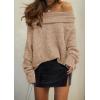imagePRETTYGARDEN Womens Sweaters Fall Off The Shoulder Long Sleeve Top 2024 Outfits Loose Knitted Winter PulloverKhaki