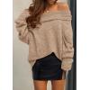imagePRETTYGARDEN Womens Sweaters Fall Off The Shoulder Long Sleeve Top 2024 Outfits Loose Knitted Winter PulloverKhaki