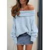 imagePRETTYGARDEN Womens Sweaters Fall Off The Shoulder Long Sleeve Top 2024 Outfits Loose Knitted Winter PulloverLight Blue